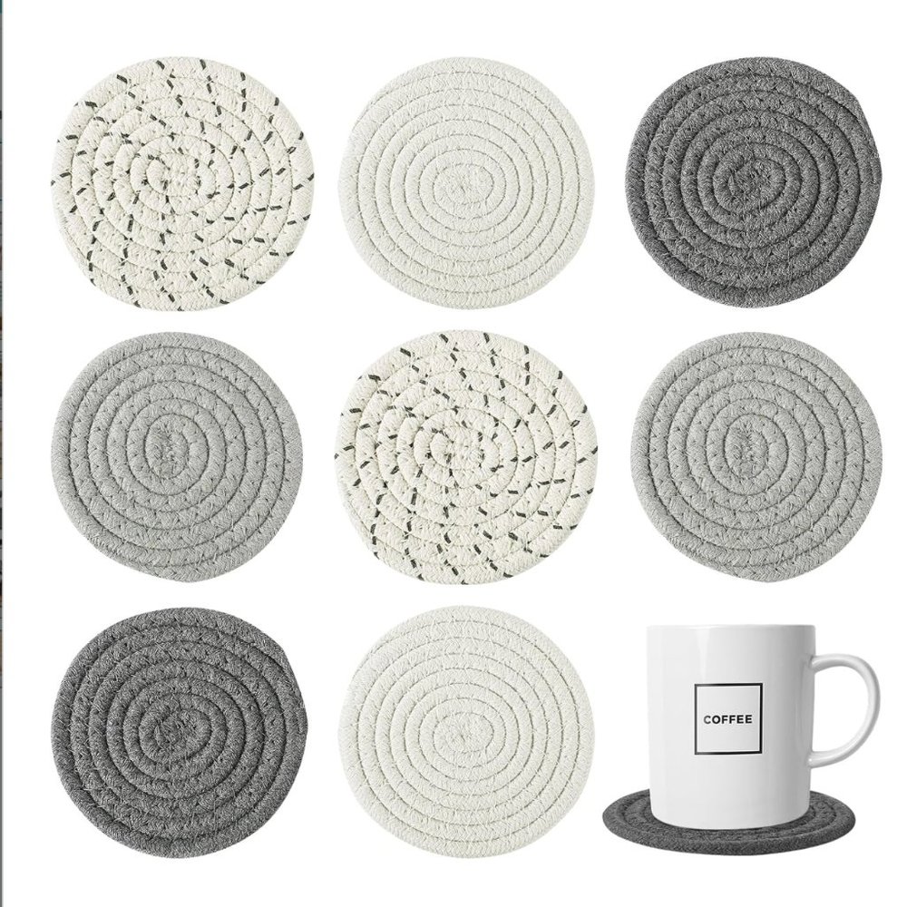 Organic Cotton Drink Coasters 8 Pcs - Picture 1 of 4